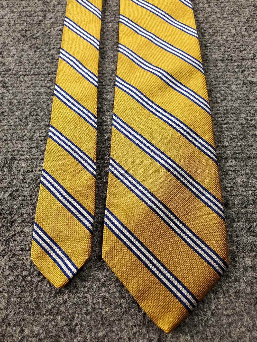 Vintage Brooks Brothers Repp Stripe Club Silk Tie Gold Navy White Made in USA